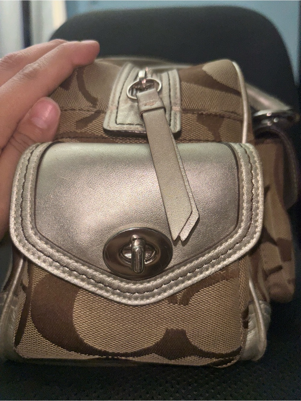 VTG Coach Beige Signature Satchel with Metallic + Gold Wallet - Picture 7 of 16
